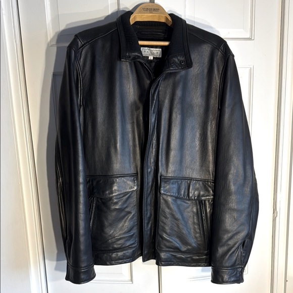 NWOT Pelle Studio Black Leather Bomber Jacket with Ribbed Collar XL - Picture 1 of 13